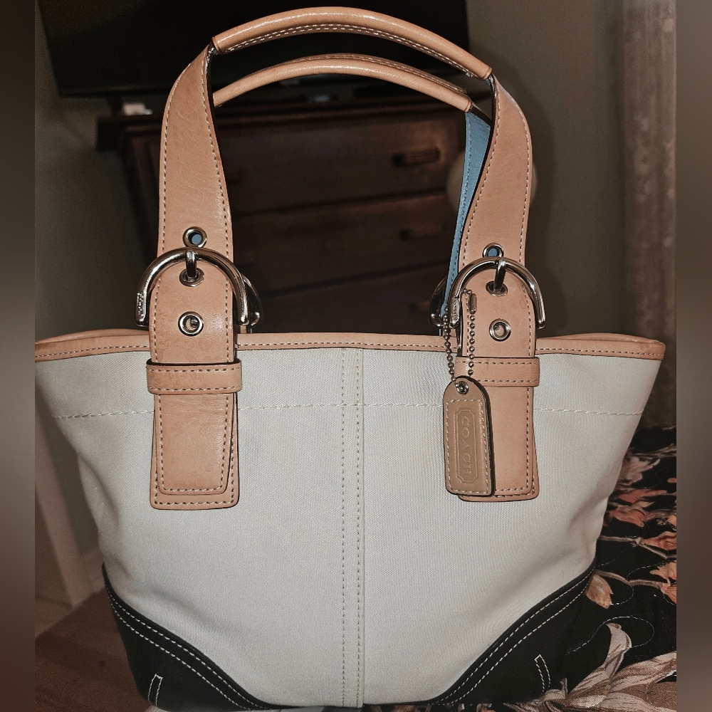 Vibtage Coach Handbag- Canvas With Leather Trim